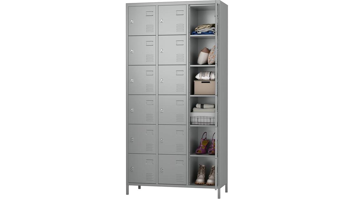 Armadio Metallico 18 Scomparti Ventilato Grigio Chiaro per Ufficio Palestra Scuola