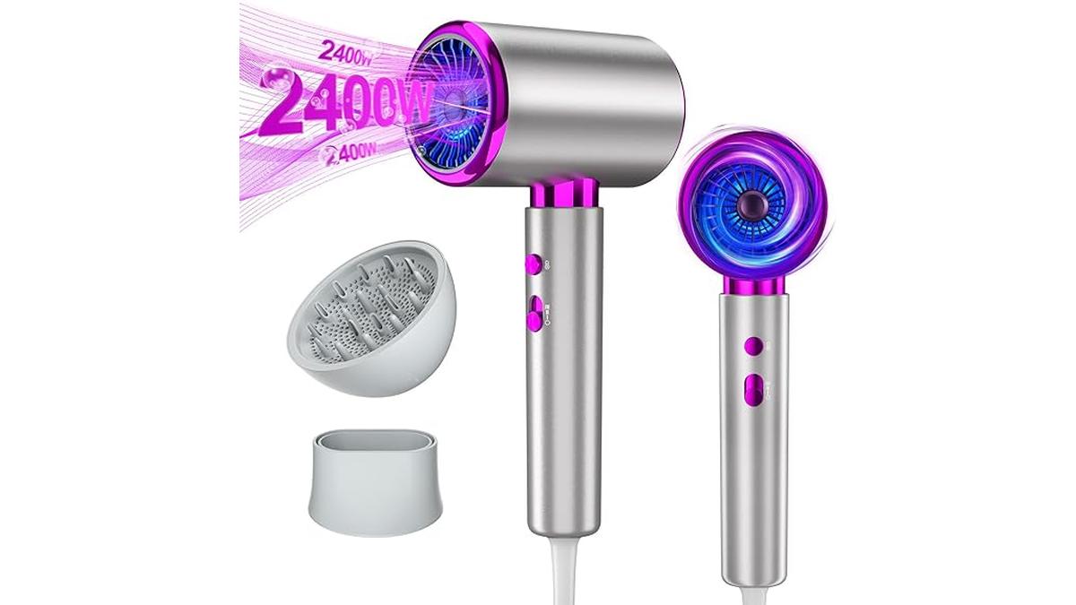 Asciugacapelli Professionale DMTIVMG 2400W Motore AC 3 Velocità 2 Temperature con Diffusore e Concentratori