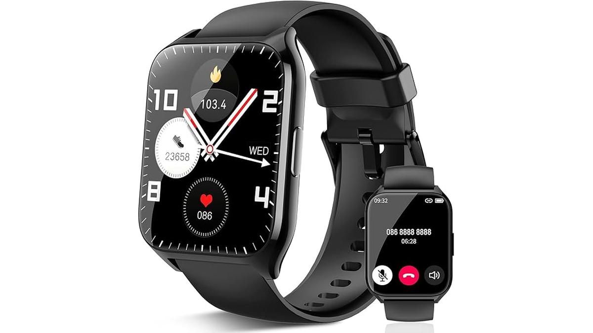 Aycy Smartwatch 1.85″ HD Uomini Donne Chiamate Sportivo Contapassi Cardiofrequenzimetro IP68 Fitness Tracker Nero