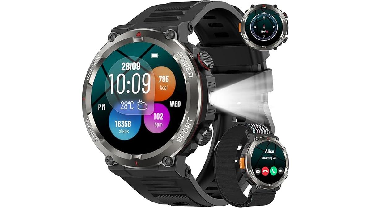 Baolubao Smartwatch Uomo 1.45″ Monitoraggio Salute 100 Giorni Batteria Bussola Torcia Android iOS