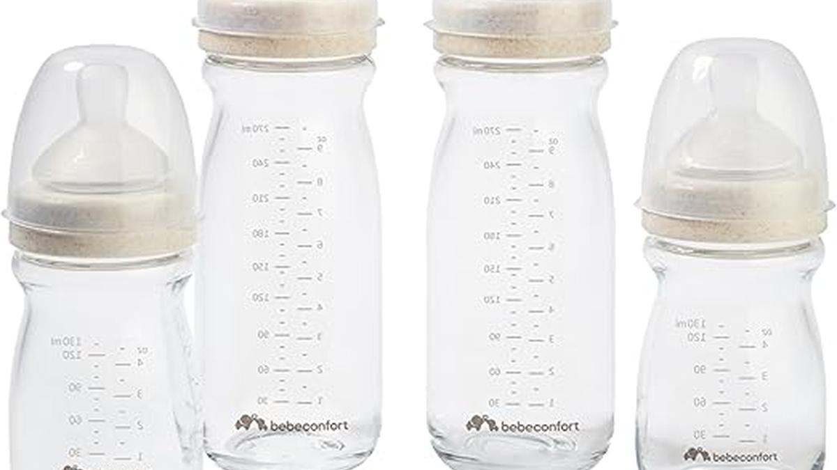 Bebeconfort Kit Biberon Anticolica Vetro Neonati 0+ Mesi 4 Biberon Succhietto Tettarelle Silicone Sand