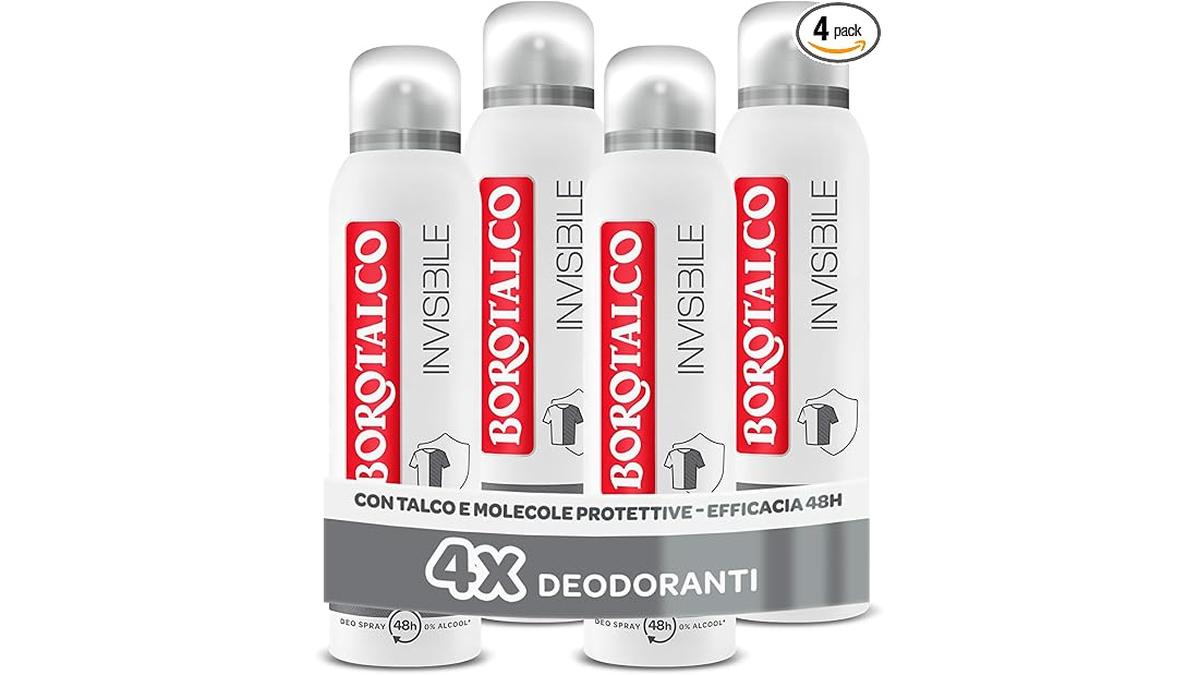 Borotalco Deodorante Spray Invisibile Talco 48h Senza Alcool 4x150ml