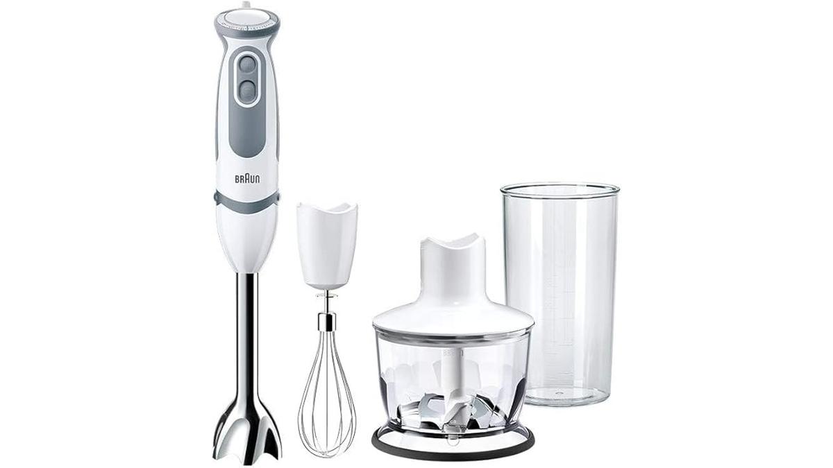 Braun MultiQuick5 Vario MQ5235WH Frullatore MiniPimer 1000W con Tritatutto Frusta e Bicchiere 21 Velocità 5 Anni Assistenza Bianco Grigio