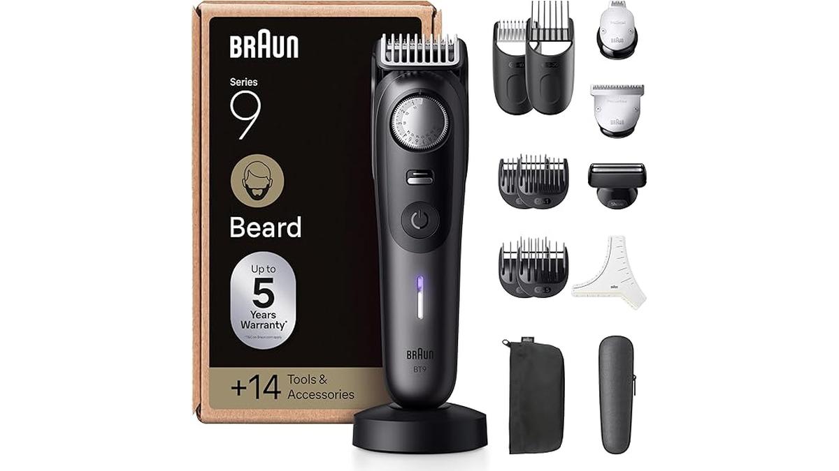 Braun Regolabarba Uomo Serie 9 BT9565 14 Strumenti Rasoio Elettrico Lama ProBlade Impermeabile Titanio
