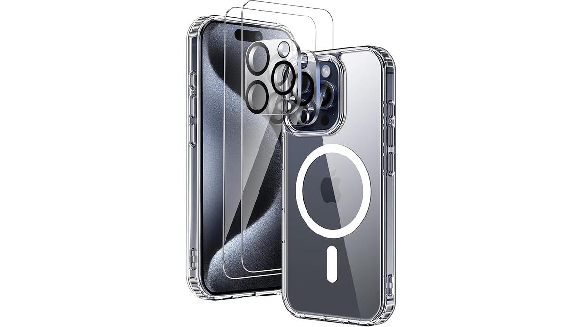 COPIKE Cover Magnete iPhone 15 Pro con 2 Vetro Temperato e Lente Fotocamera Protezione MagSafe Sottile Antiurto Trasparente