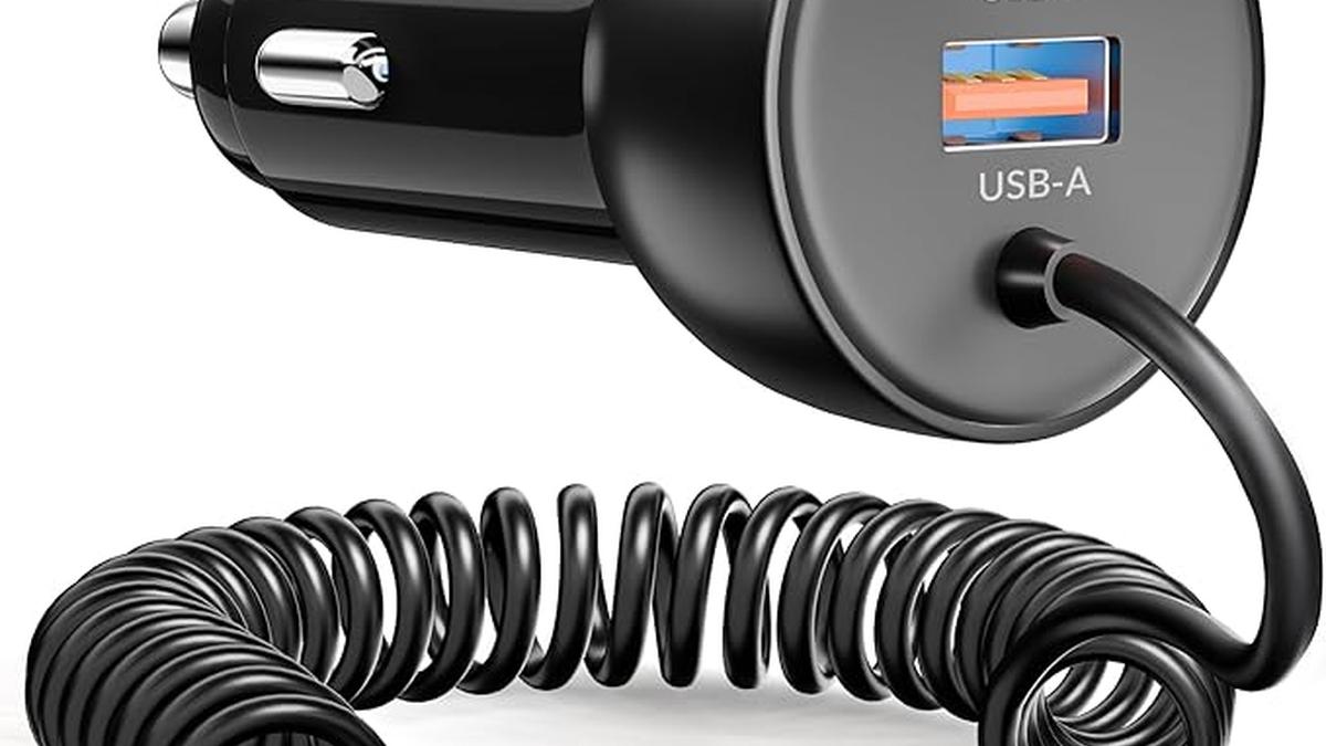 Caricabatterie Auto 75W USB-C Cavo Spirale 1.2m Adattatore Accendisigari iPhone Samsung Galaxy iPad Pixel