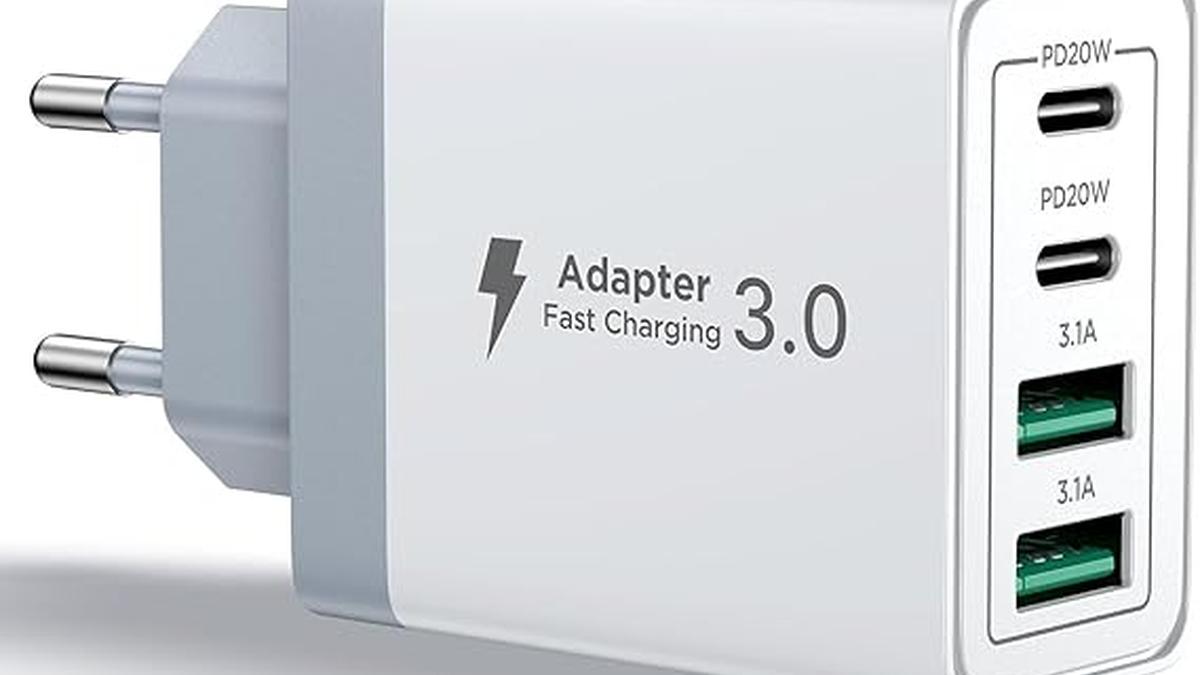 Caricatore USB C Rapido 40W 4 Porte PD QC3.0 per Smartphone Samsung iPhone Adattatore Muro