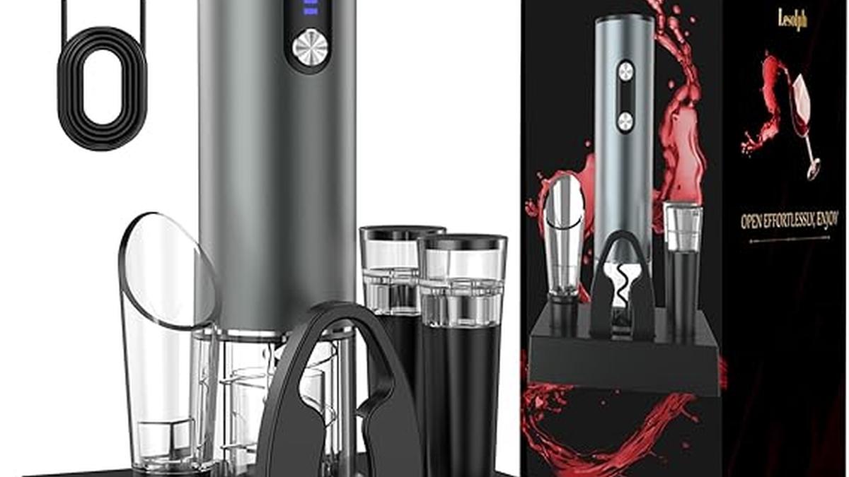 Cavatappi elettrico ricaricabile inox vino con aeratore e accessori regalo uomo donna compleanno