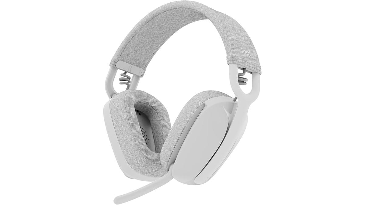 Cuffie Wireless Logitech Zone Vibe 100 Over-Ear con Microfono Noise Cancelling Bluetooth Multipoint Compatibili con Teams Google Meet Zoom Mac e PC Bianco