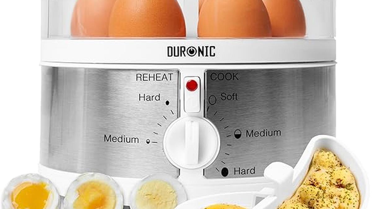 Cuociuova Elettrico Duronic EB35 350W fino a 7 Uova con Vassoi per Frittata e Uovo in Camicia