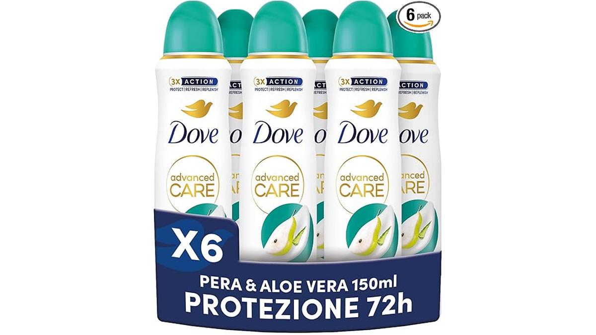 Deodorante Spray Dove Advanced Care Go Fresh Pera Aloe Vera Idratante Senza Alcol 150ml 6 Pezzi