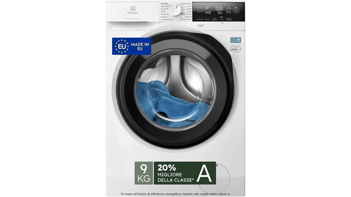 Electrolux Lavatrice Frontale 700 SteamCare 9kg Classe A Vapore Refresh QuickCare SensiCare CareDrum 847x596x572mm