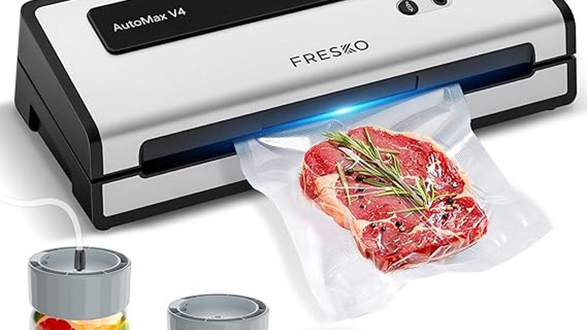 FRESKO Macchina Sottovuoto 140W Doppia Sigillatura Modalità Secco Umido incl. 10 Sacchetti e 4 Kit Mason Jar