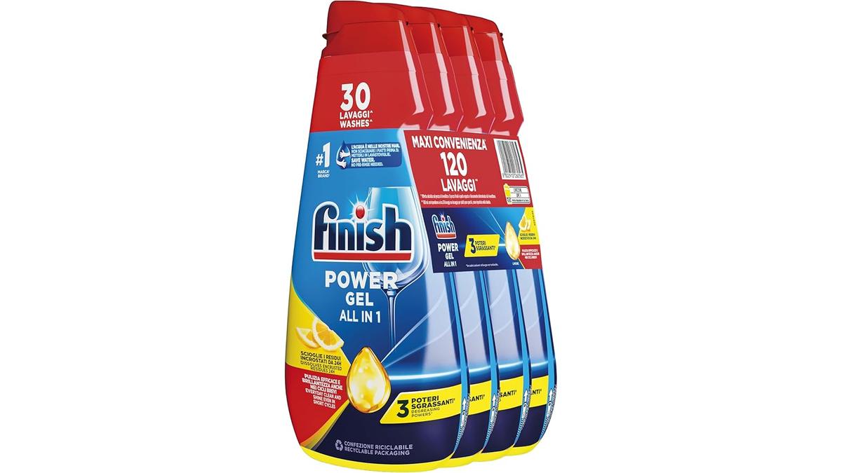 Finish Powergel Detersivo Lavastoviglie Limone 120 Lavaggi 4 Confezioni