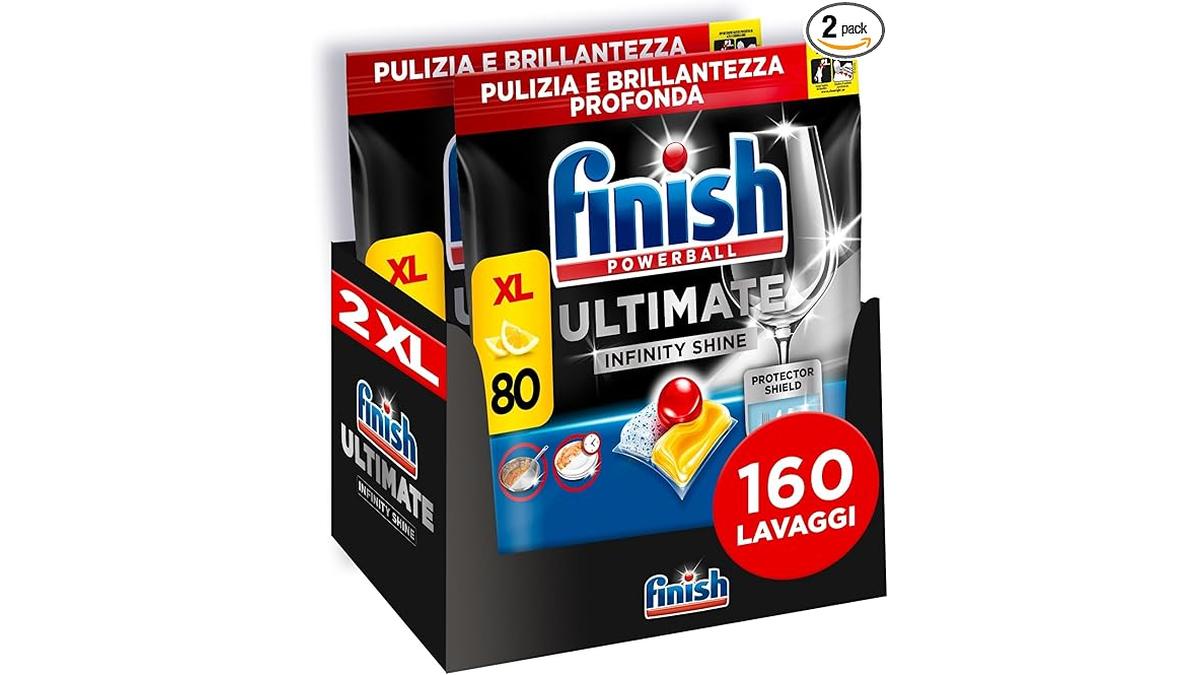 Finish Ultimate Infinity Shine Capsule Lavastoviglie Limone 160 Pastiglie Antisporco