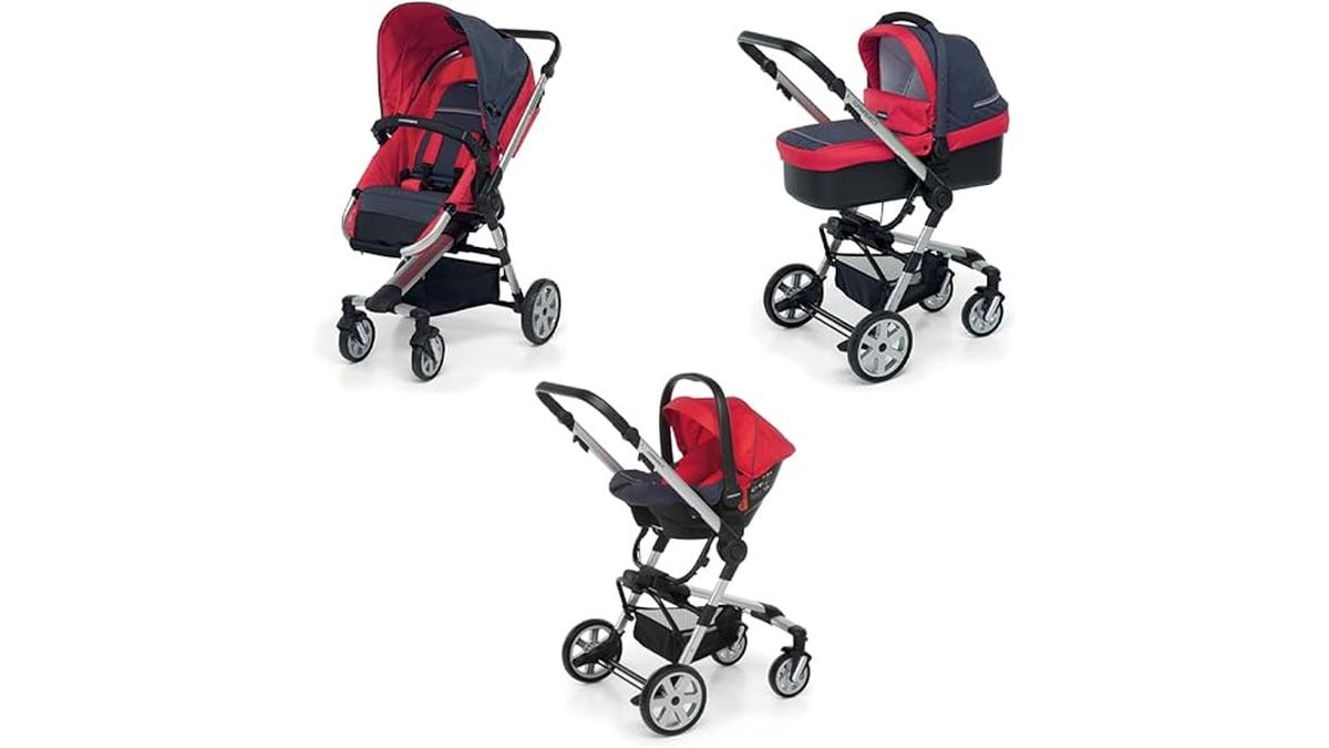 Foppapedretti Trio Supertres I-Size Sistema Combinato Navicella Passeggino Seggiolino Auto Denim Rosso