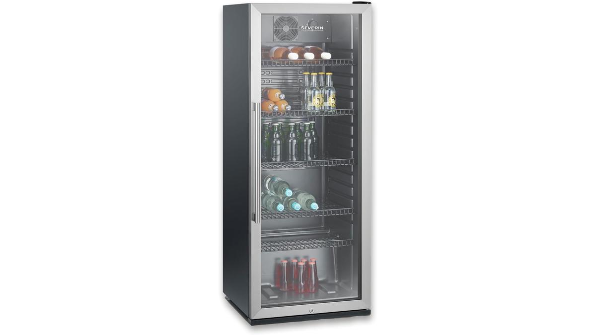 Frigorifero Bottiglie 237L 272Lattine Porta Vetro Serratura Temp 0-10°C Luce LED Classe C Uso Commerciale FKS 8841