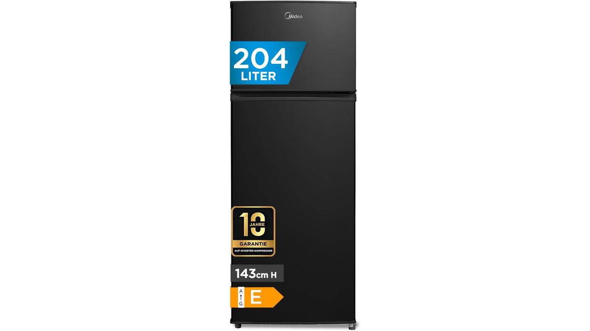 Frigorifero Doppia Porta Midea MERT210FGE30 204L Congelatore Alto 176kWh Luce LED Nero