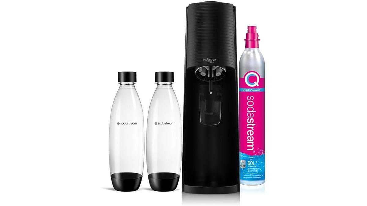Gasatore Sodastream Terra Value Pack Nero 2 Bottiglie 1L 1 Cilindro CO2 Quick Connect