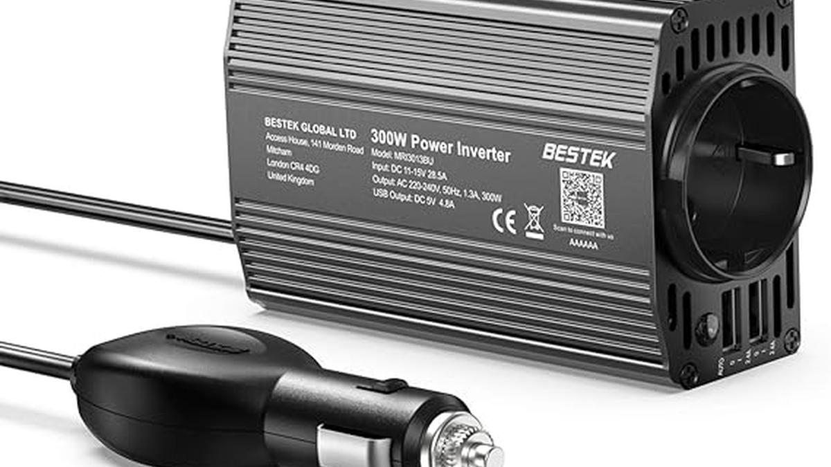 Invertitore Auto 300W 12V 220V con 2 Porte USB 4.8A per Smartphone Tablet e Kindle