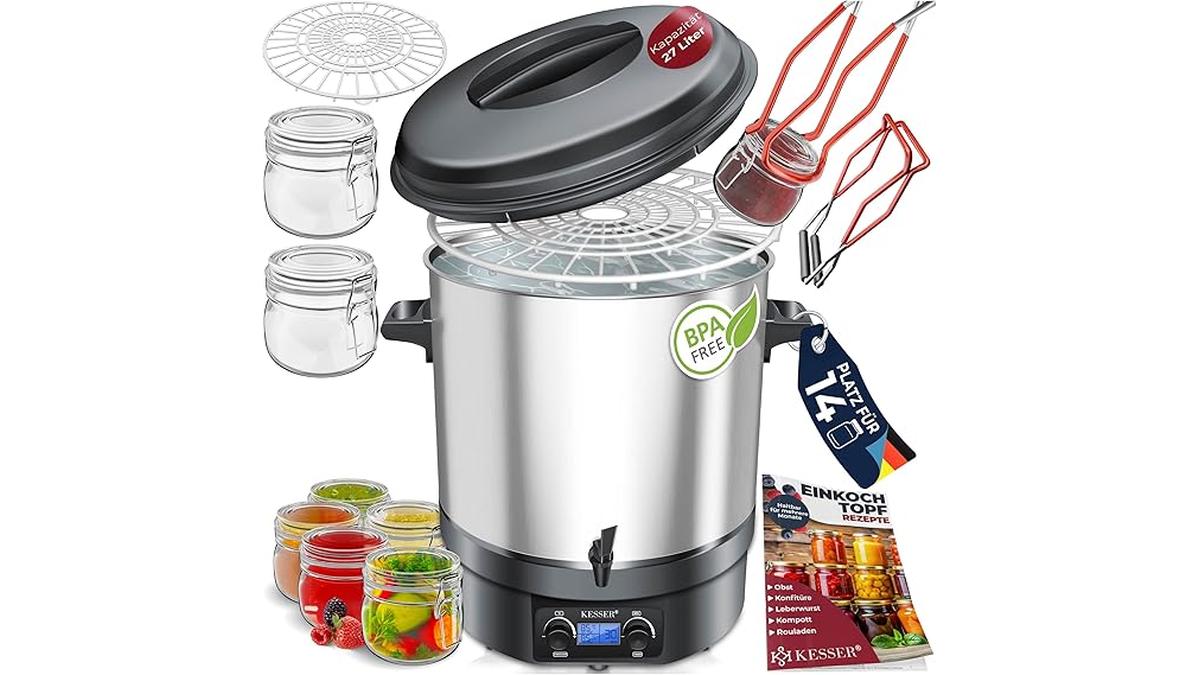 KESSER Cuoco Vino Caldo Automatico 2000W 27L Timer 120min Acciaio Inossidabile
