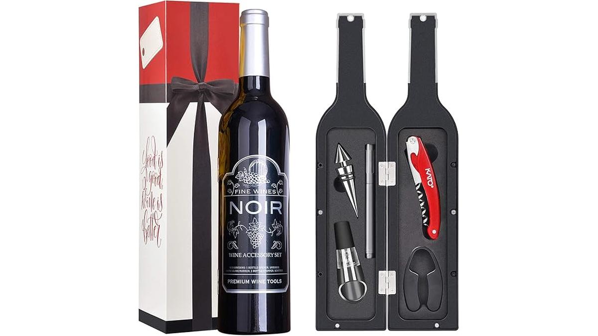 Kato Wine Set Apribottiglie 5 Pezzi Regalo San Valentino Amanti Vino Argento