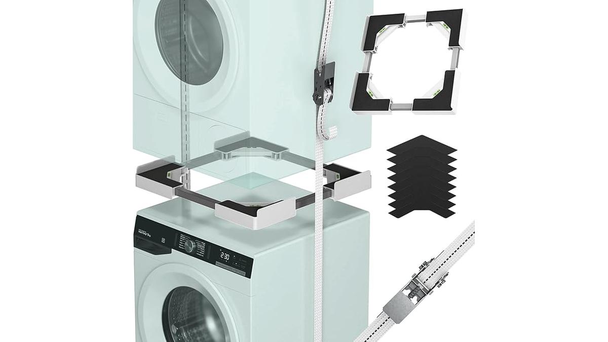 Kit Impilabile Universale Lavatrice Asciugatrice Regolabile 45-68cm Bianco