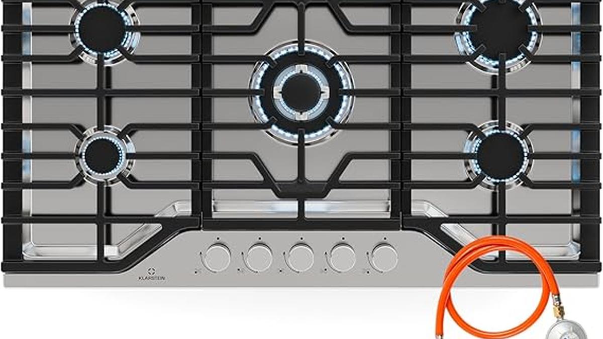 Klarstein Turbocast Piano Cottura Gas 5 Bruciatori Acciaio Wok GPL Accensione Elettrica