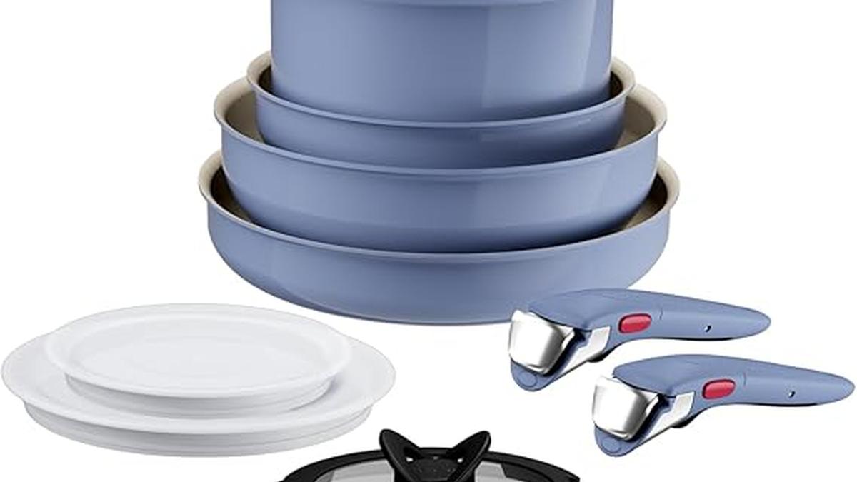 Lagostina Ingenio Pastel Set Padelle Antiaderenti 11 Pezzi Manico Rimovibile Induzione Forno Salvaspazio Nettuno