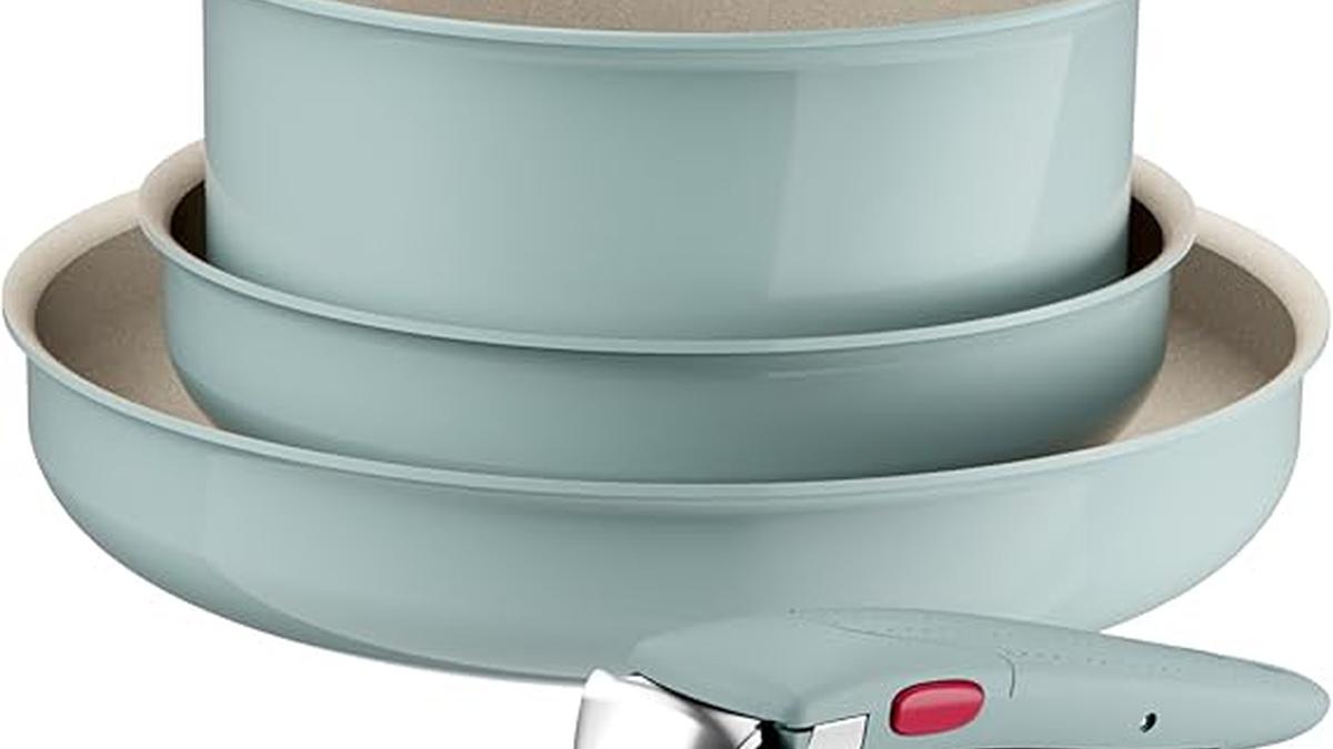 Lagostina Ingenio Pastel Set Padelle Antiaderenti 4 Pezzi Manico Rimovibile Induzione Forno Salvaspazio Salvia