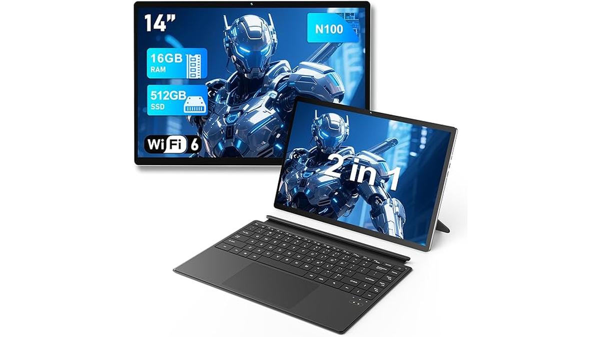 Laptop 2 in 1 Windows 11 14 pollici Touchscreen N100 16GB RAM 512GB SSD Retroilluminato Type C