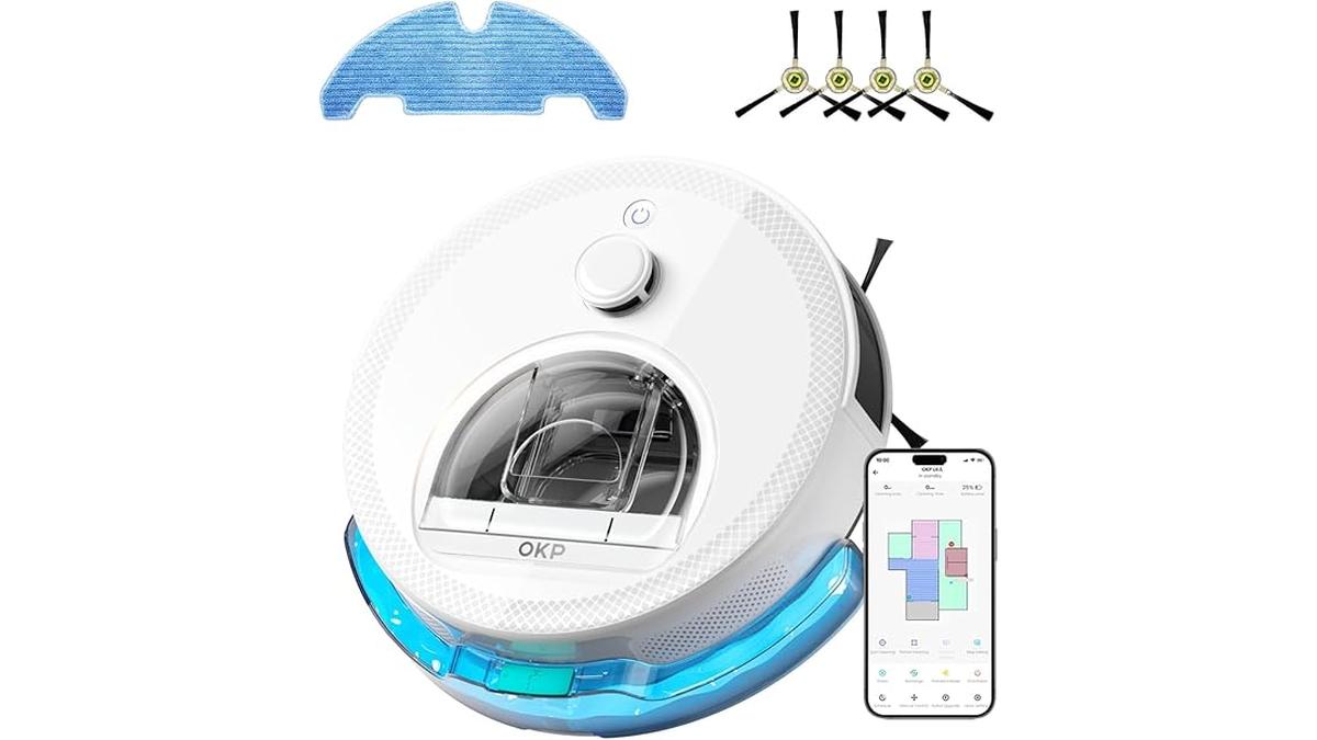 OKP L6 Aqua Robot Aspirapolvere 3in1 WiFi Mappatura 6000Pa 150min Pulizia Tappeti Pavimenti Peli
