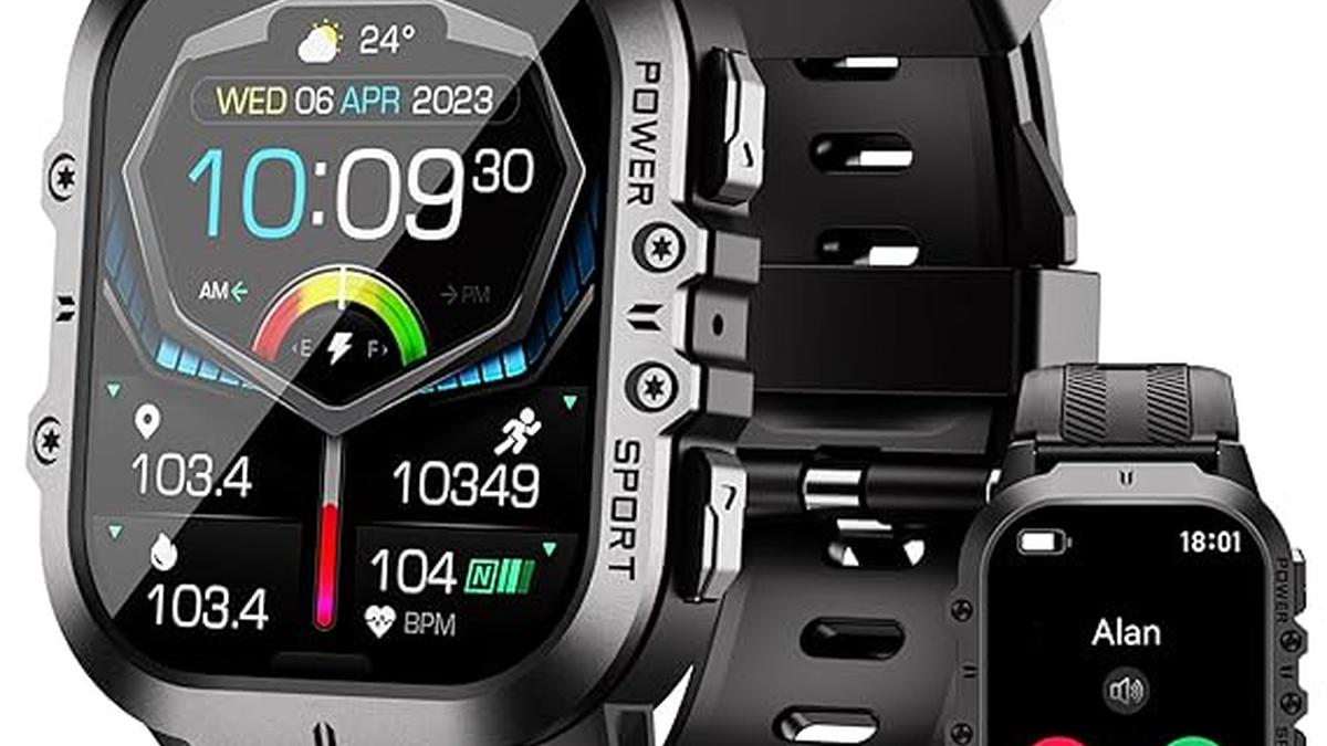 OUKITEL Smartwatch Uomo 1.96″ HD Impermeabile 5ATM Monitoraggio SpO2 Sonno Contapassi Chiamate IOS Android