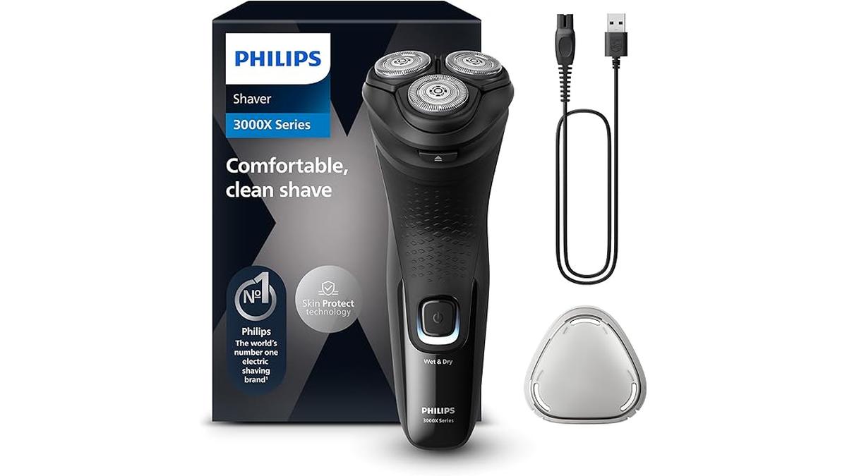 Philips Rasoio Elettrico 3000X Wet & Dry Uomo Ergonomico Deep Black