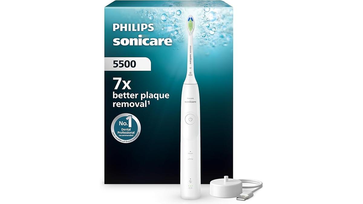 Philips Sonicare 5500 Spazzolino Elettrico Sonico Bianco HX7110/01 con Avviso di Pressione e Smartimer