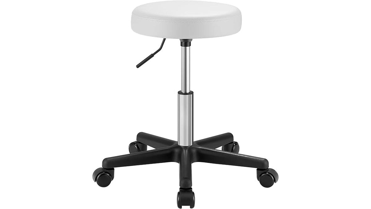 Sgabello Girevole Regolabile con Ruote PU Bianco LJB061W01