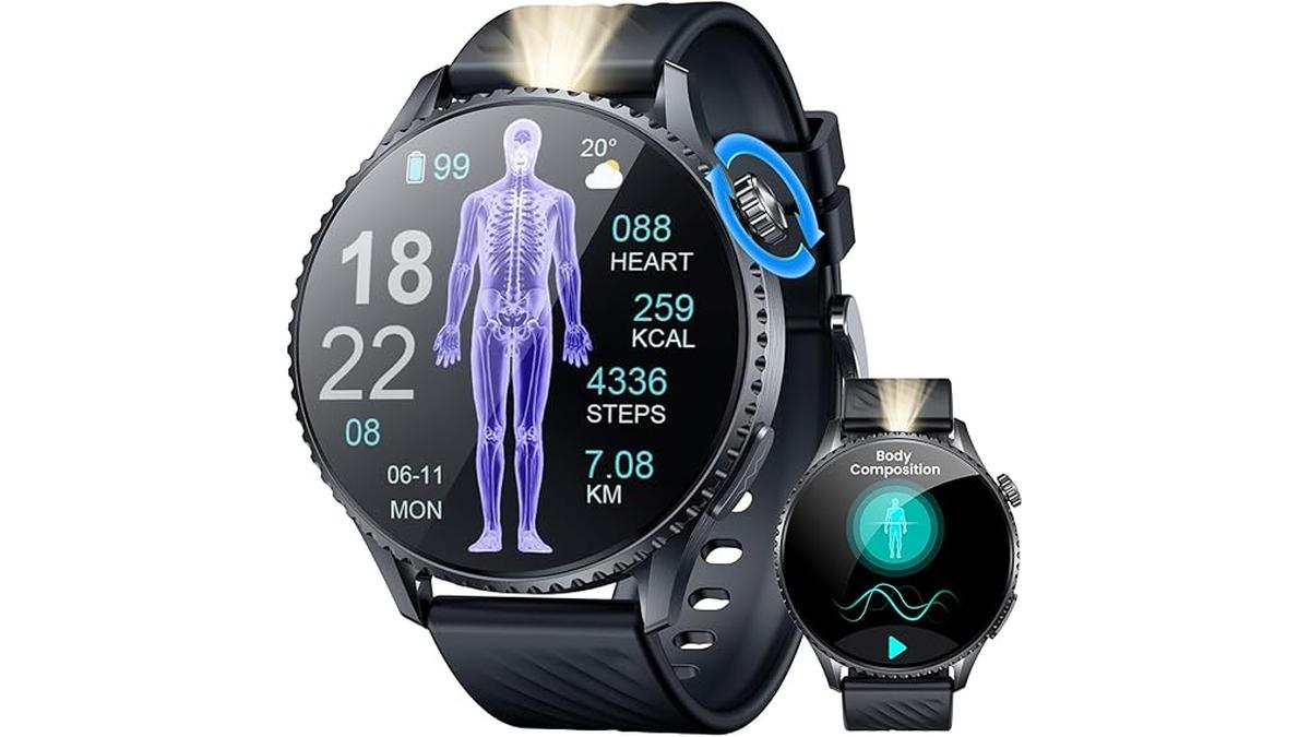 Smartwatch Uomo Cardiofrequenzimetro 1.56″ AMOLED ECG HRV Sonno Pressione Sanguigna Compatibile iOS Android