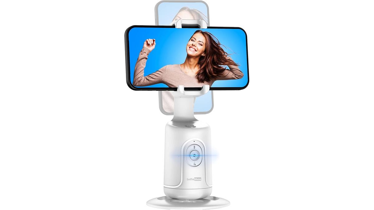 Supporto Smartphone Tracciamento Viso 360° Live Stream Videochiamate Bianco