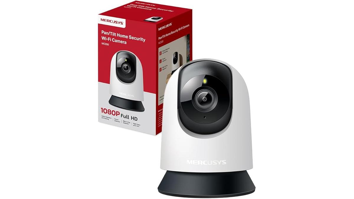 Telecamera Wi-Fi Interna FHD 360° Mercusys MC200 con Visione Notturna Audio a Due Vie e Rilevamento Movimento
