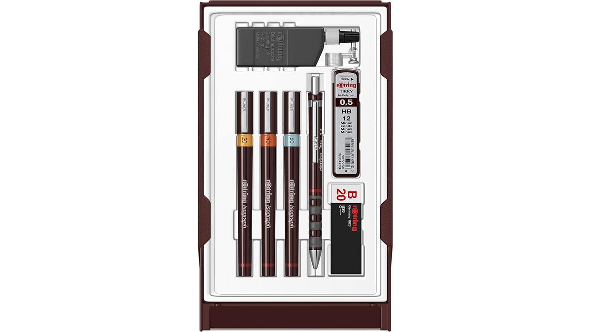 rOtring Isograph Set College Penne Tecniche e Matita Meccanica 3 Fineliner e Accessori