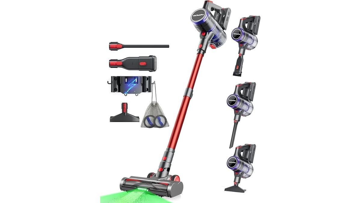 Aspirapolvere Senza Fili 48000Pa 550W Super Silenzioso GreenSight 1.6L Filtraggio 8 Strati Rosso Scuro