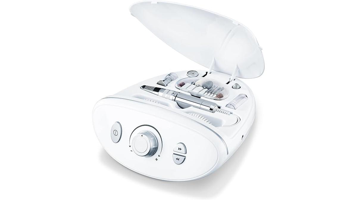 Beurer MP100 Fresa Elettrica Manicure e Pedicure Professionale con 10 Accessori per Unghie Naturali e Artificiali