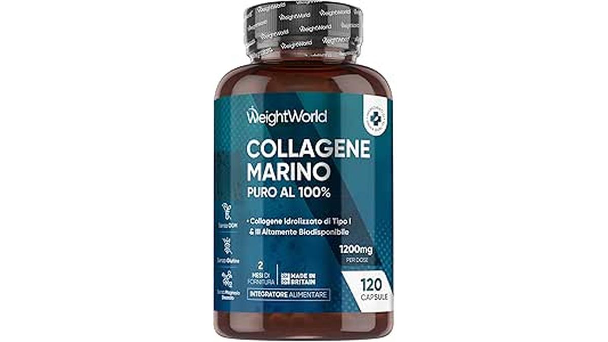 Collagene Marino Idrolizzato 1200mg 120 Capsule Peptidi Purissimi Tipo 1 e 3 Senza Glutine e Additivi