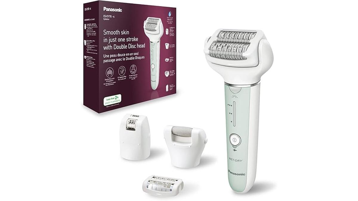 Epilatore Panasonic ES-EY70 Bagnato Asciutto Doppio Disco 60 Pinzette 90° Flessibile 3 Velocità Luce LED Cordless 30 Minuti
