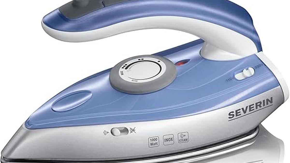 Ferro da Stiro Portatile SEVERIN 1000W Piastra Acciaio Inox Manico Ripiegabile Blu BA 3234