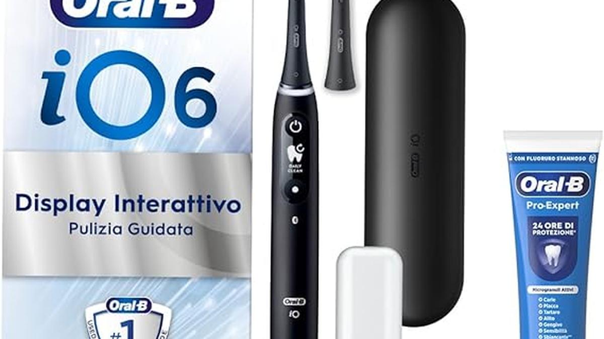 Oral-B Spazzolino Elettrico iO 6N Nero Ricaricabile con Testine Custodia e Dentifricio Pro Expert