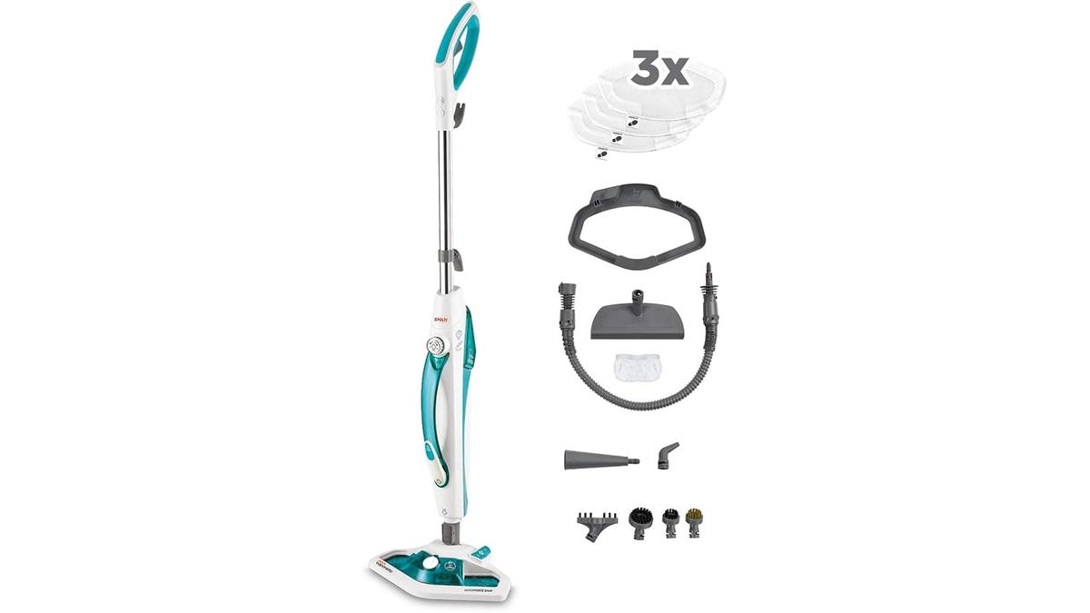 Polti Vaporetto SV450 Scopa Vapore 2 in 1 1500W con Pulitore Portatile e 13 Accessori Azzurro e Bianco