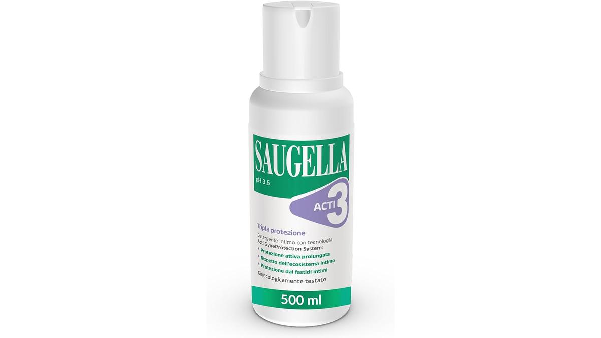 Saugella Acti3 Detergente Intimo pH 35 Timo Zinco Protezione Bruciore Prurito Odore Gravidanza Ciclo 500ml