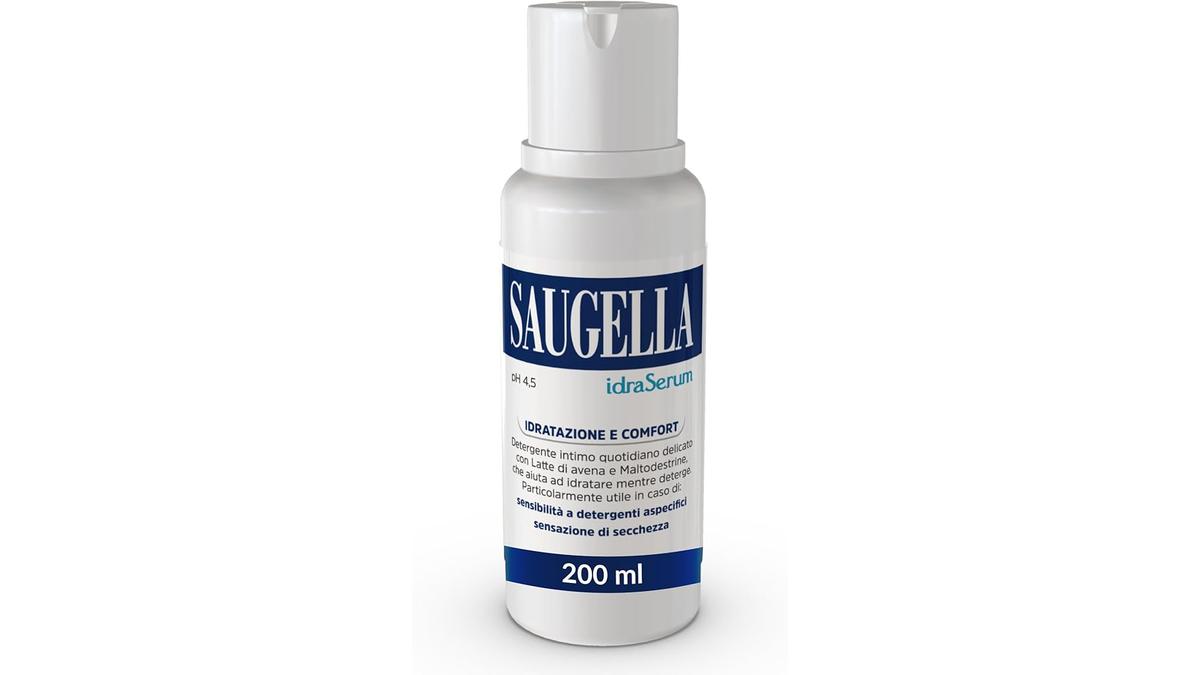 Saugella IdraSerum Detergente Intimo Delicato 200ml Latte d’Avena Acido Lattico Lavanda Idrata Lenisce Secchezza