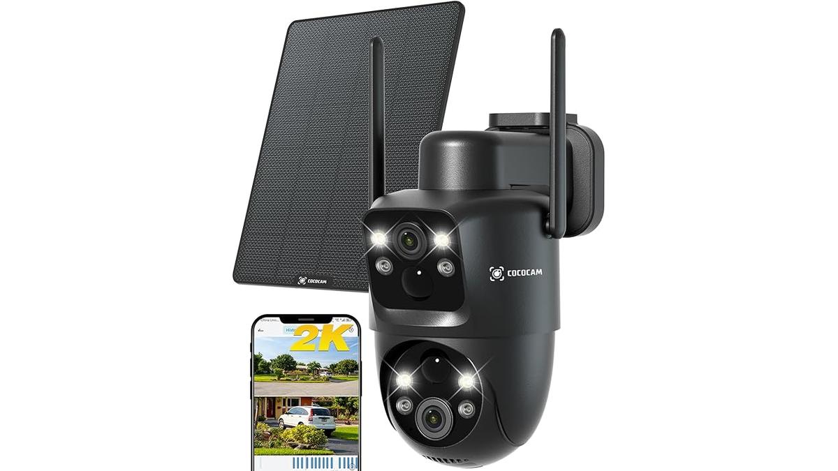Telecamera Wi-Fi Esterno Doppio Obiettivo 2K Pannello Solare Batteria 10000mAh AI Rilevamento Umano Visione Notturna 355° P 90° T